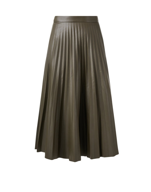 Khaki faux leather pleated skirt hotsell