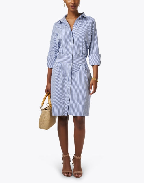 Breezy Blouson Navy and White Striped Shirt Dress