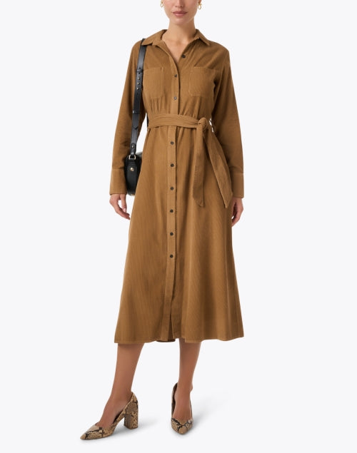 Camel Corduroy Shirt Dress