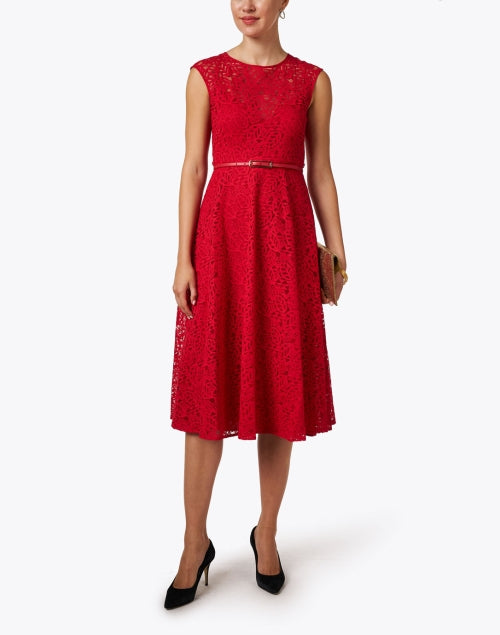 BCBGMAXAZRIA Bold selling Red Lace Off Shoulder Midi Dress 6 Cocktail Formal Glam