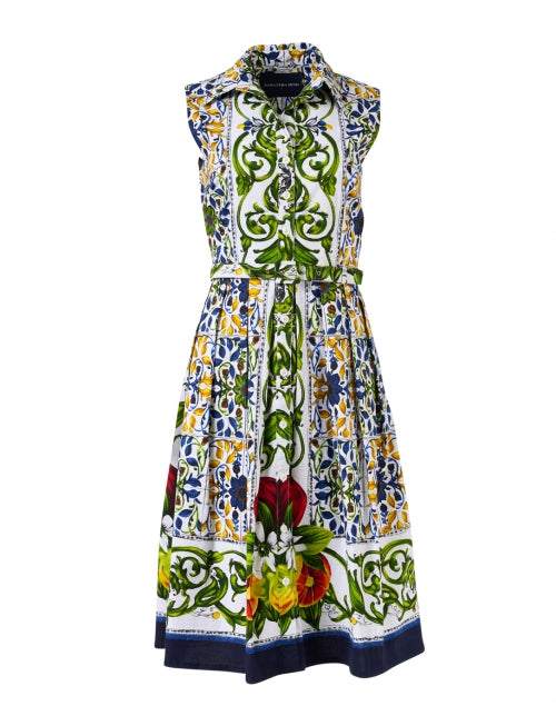 Audrey Indigo Tile Print Stretch Cotton Dress