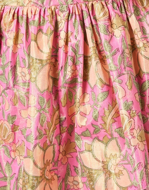 Pink and Yellow Print Cotton Lamé Dress