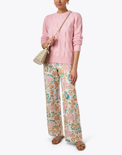 120 Lino Pastel Floral Print Wide Leg Linen Pant Size 2