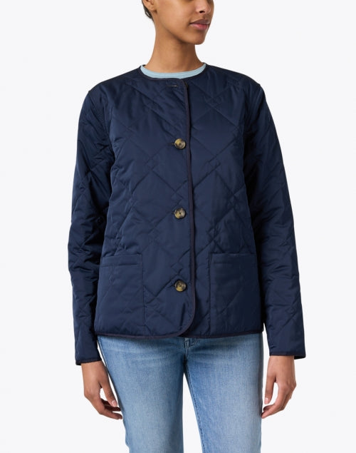 Jane Post Navy and Camel Reversible Quilted Jacket Size 8