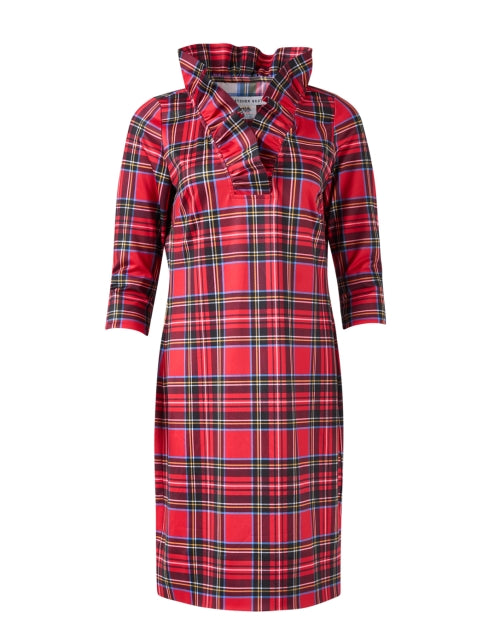 Red Tartan Ruffle Neck Dress