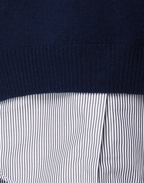 Navy Sweater with Striped Underlayer