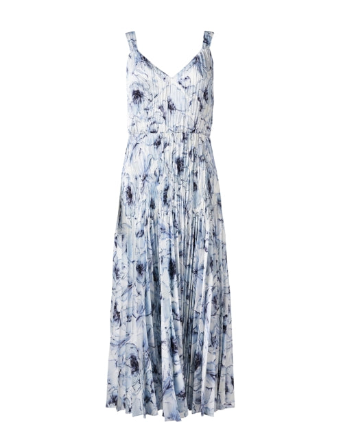 White and Blue Floral Pleated Dress Halsbrook