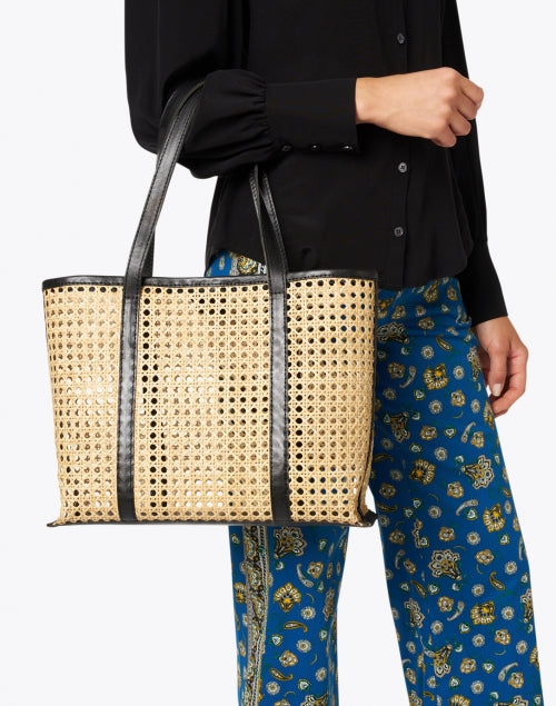 Margot Natural Rattan and Black Leather Tote Halsbrook