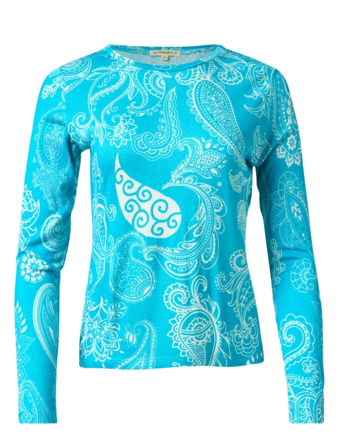 Pashma Scoop Neck Silk selling Long Sleeve T-Shirt Blue Print Size Medium