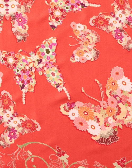 Coral Floral Print Silk Scarf