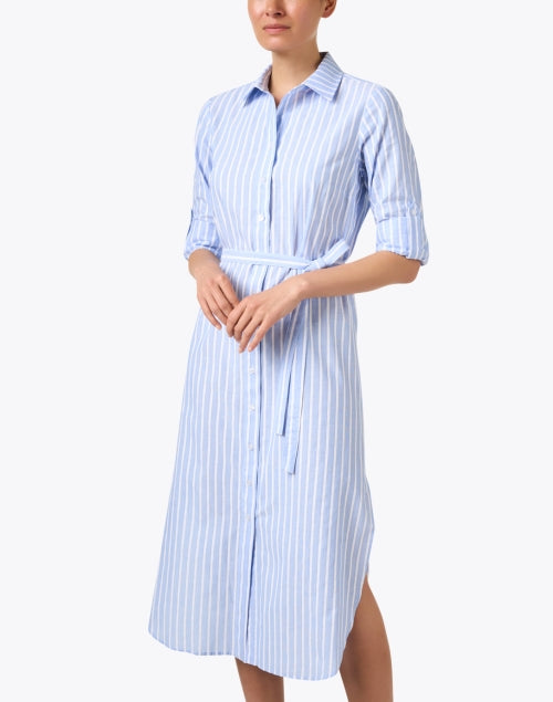 Blue white striped shirt dress online