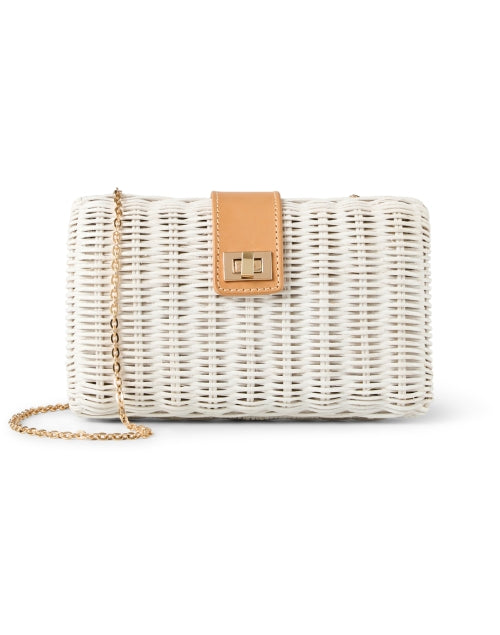 Tory Burch Wicker Rattan Straw Clutch White Leather shops