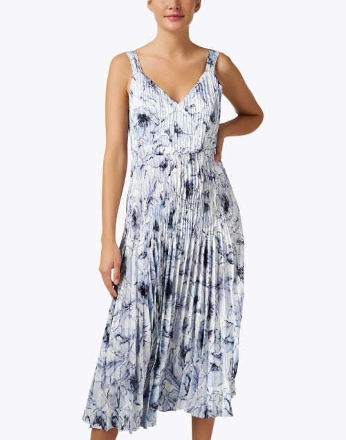 Navy floral pleated dress best sale