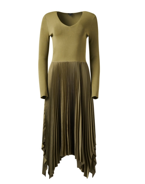 Apiece Apart Dress Knee Length Olive Green sold Silk V-Neck Pleated 0 Extra Small