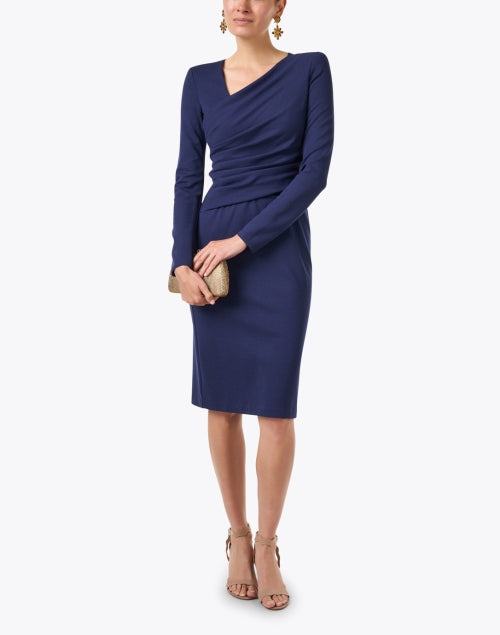 Blue Ruched Jersey Dress – Halsbrook