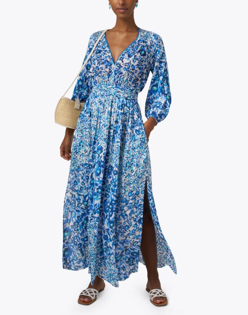 Poupette St Barth Bonnie purchases V Neck Wrap Maxi Dress In Blue Maze