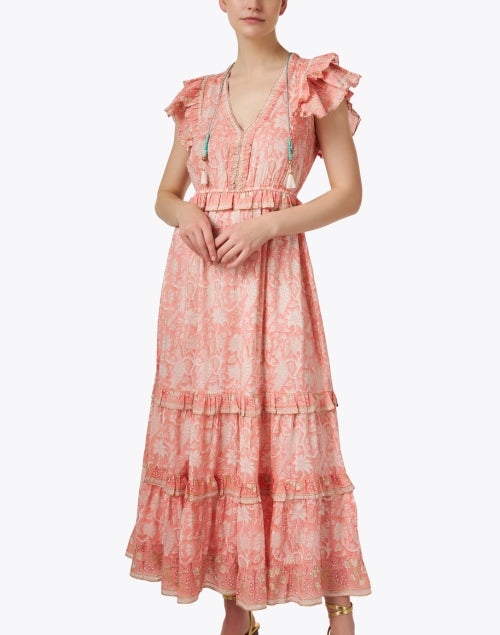 Bell Paris Peach Floral Cotton Silk Dress Size 16