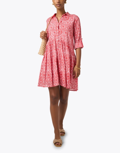 Ro s Garden Deauville Red Tile Print Shirt Dress Size 16