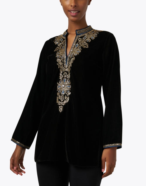 Hyderbad Black and Gold Embroidered Velvet Tunic Top Halsbrook