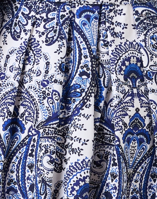 Audrey White and Blue Paisley Print Stretch Cotton Dress