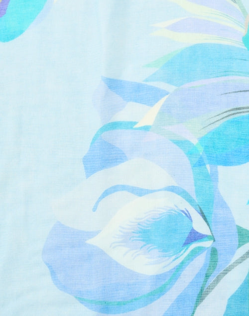 Multi Blue Print Cashmere Silk Scarf