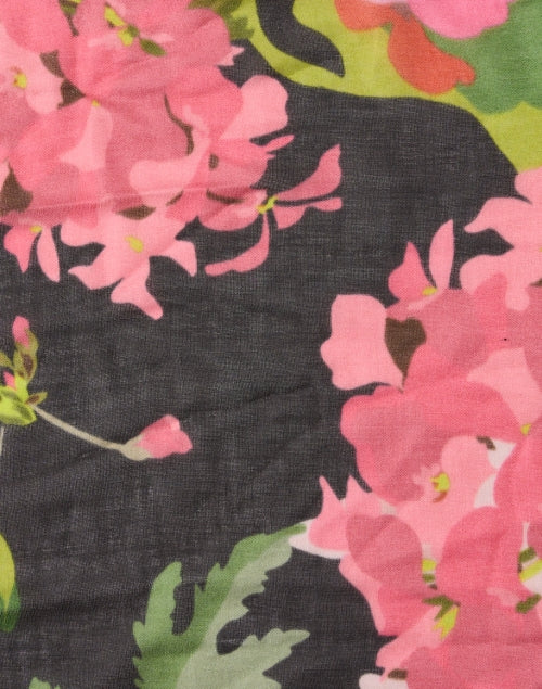 Black Floral Print Silk Cashmere Scarf